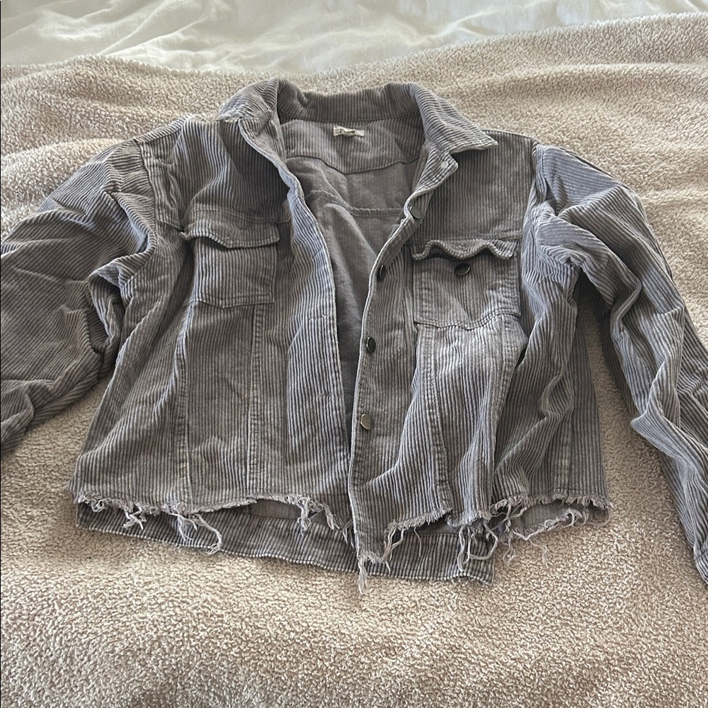 POL Distressed Gray Corduroy Jacket